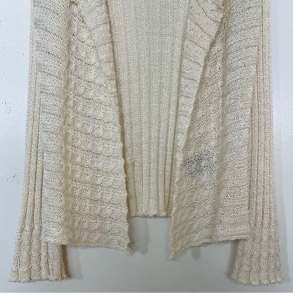 Ali Miles Crochet Open Front Cardigan Sweater Cable Ribbed Knit Cream Size Small - Picture 3 of 8
